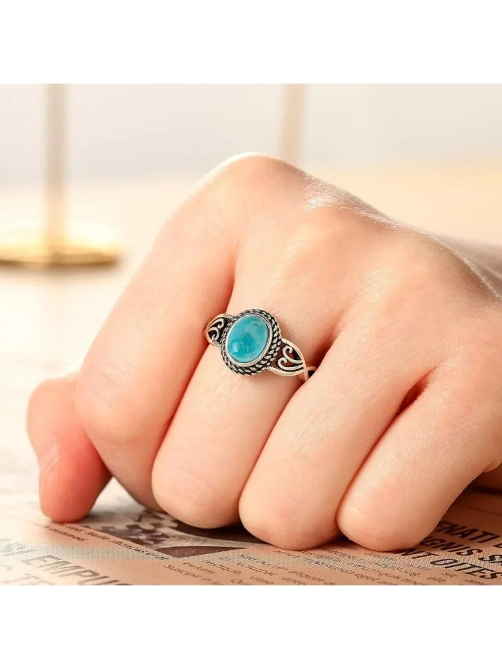 Adjustable 925 Sterling Silver Vintage Rings for Women - Teal Turquoise & Opal